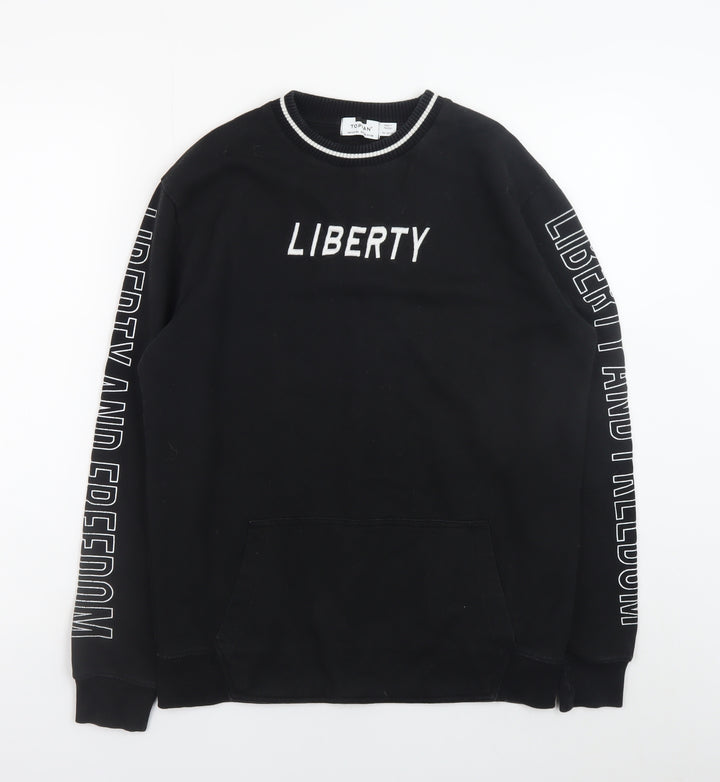 Topman Men's Black XS Crew Neck Graphic Pullover Sweatshirt