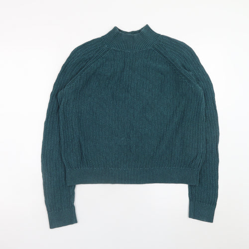 Fat Face Women's Green Cotton Mock Neck Jumper UK 8