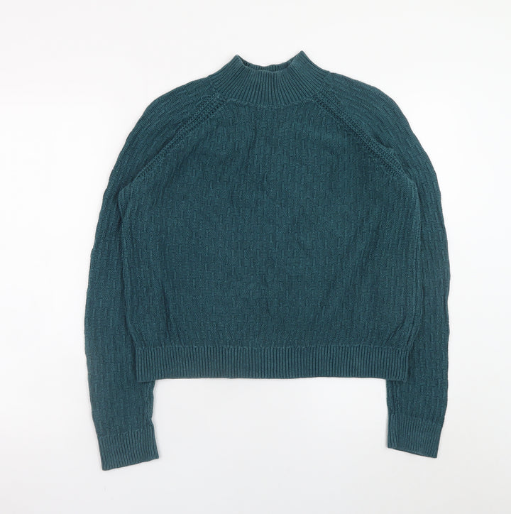 Fat Face Women's Green Cotton Mock Neck Jumper UK 8