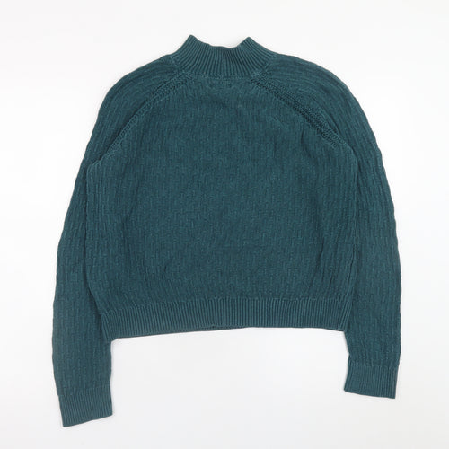 Fat Face Women's Green Cotton Mock Neck Jumper UK 8