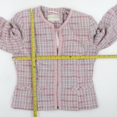 Autonomy Womens Pink Tweed Check Collarless Jacket Size 12