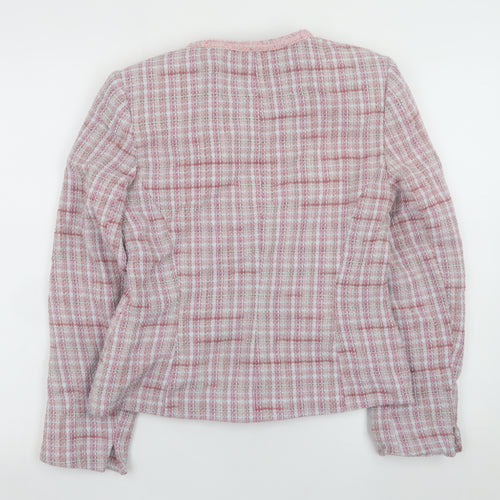 Autonomy Womens Pink Tweed Check Collarless Jacket Size 12