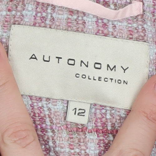 Autonomy Womens Pink Tweed Check Collarless Jacket Size 12