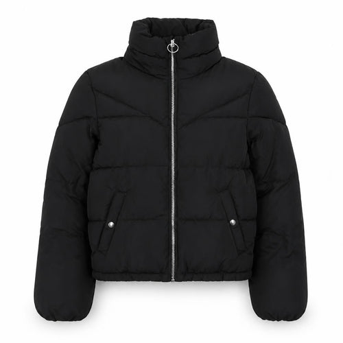 Bershka Women Black Short Puffer Jacket Size S Zip Quilted Winter Coat