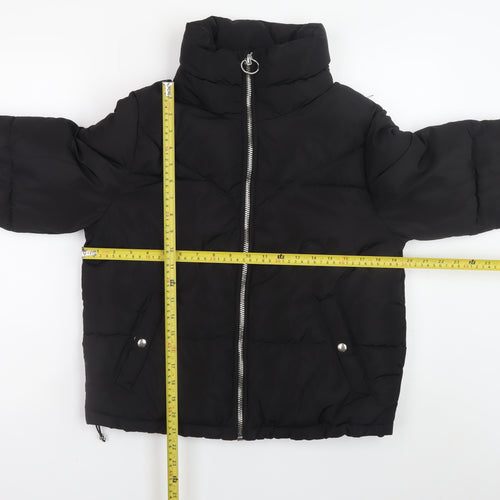 Bershka Women Black Short Puffer Jacket Size S Zip Quilted Winter Coat