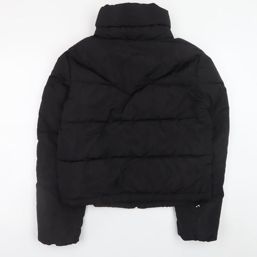 Bershka Women Black Short Puffer Jacket Size S Zip Quilted Winter Coat