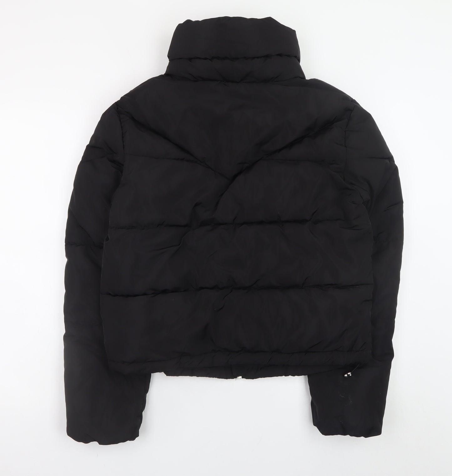 Bershka Women Black Short Puffer Jacket Size S Zip Quilted Winter Coat