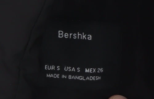Bershka Women Black Short Puffer Jacket Size S Zip Quilted Winter Coat