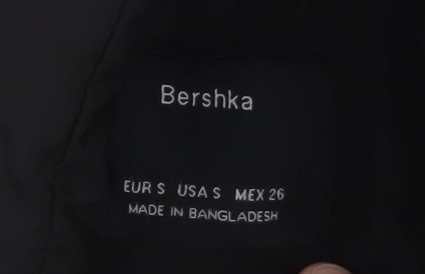 Bershka Women Black Short Puffer Jacket Size S Zip Quilted Winter Coat