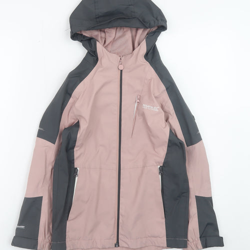 Regatta Girls Pink & Charcoal Waterproof Hooded Rain Jacket 7-8 Years