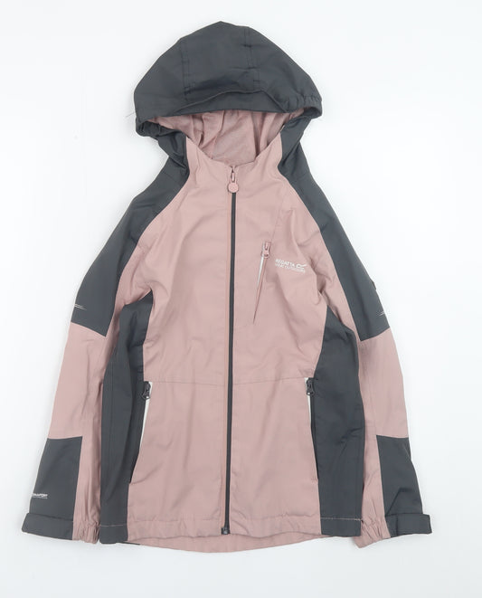 Regatta Girls Pink & Charcoal Waterproof Hooded Rain Jacket 7-8 Years