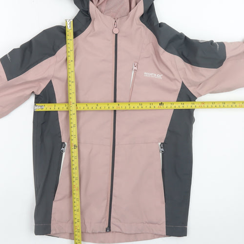 Regatta Girls Pink & Charcoal Waterproof Hooded Rain Jacket 7-8 Years