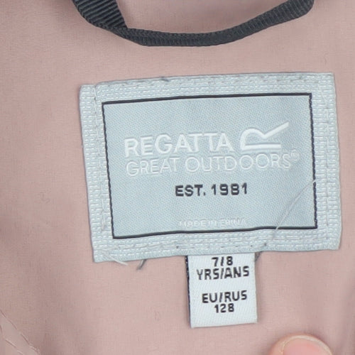Regatta Girls Pink & Charcoal Waterproof Hooded Rain Jacket 7-8 Years