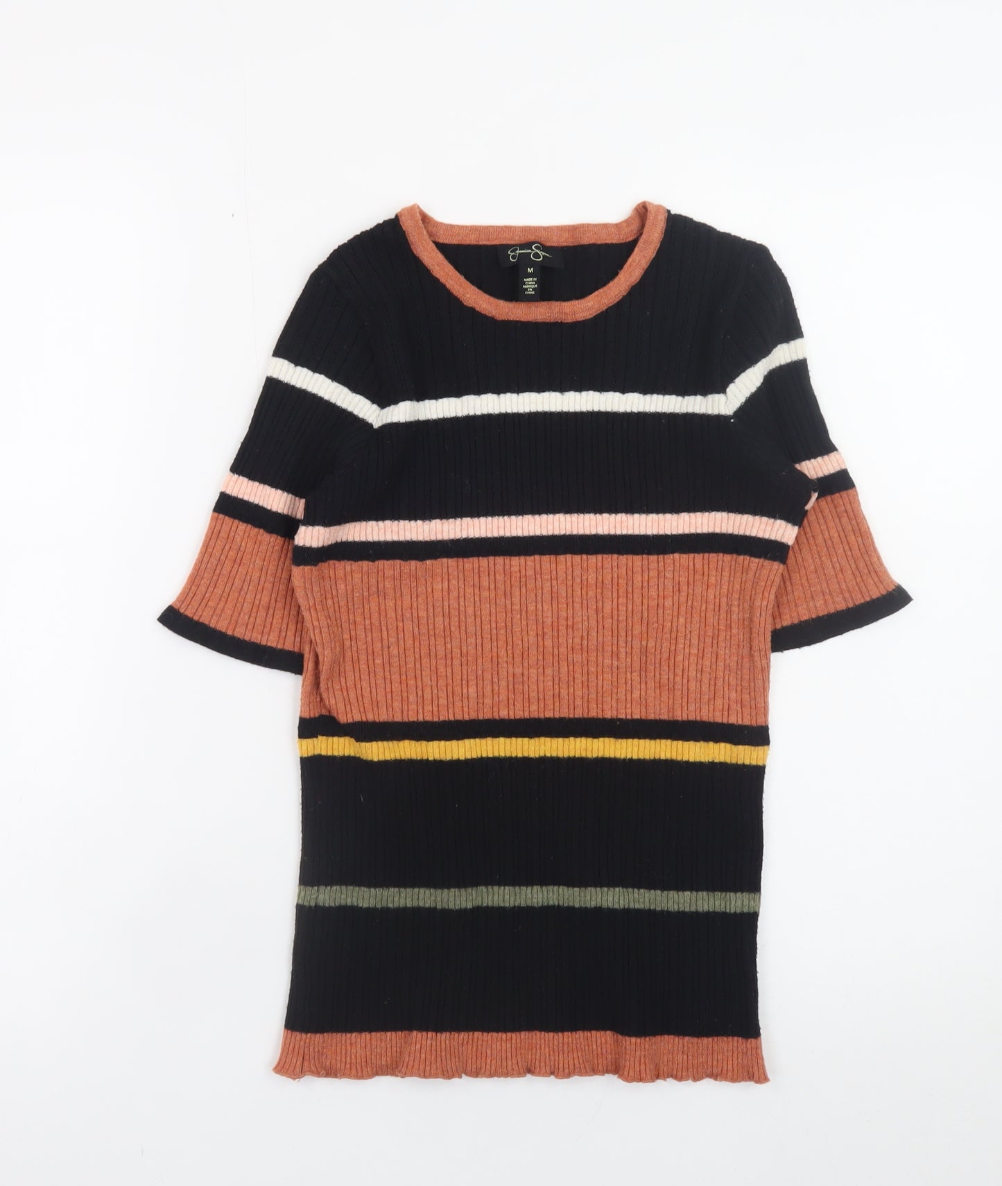 Jessica Simpson Womens Multicoloured Stripe Ribbed Pullover Jumper Medium