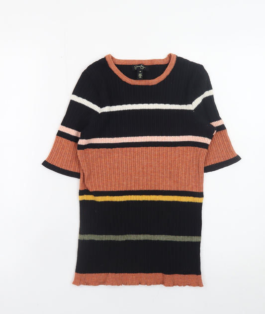 Jessica Simpson Womens Multicoloured Stripe Ribbed Pullover Jumper Medium
