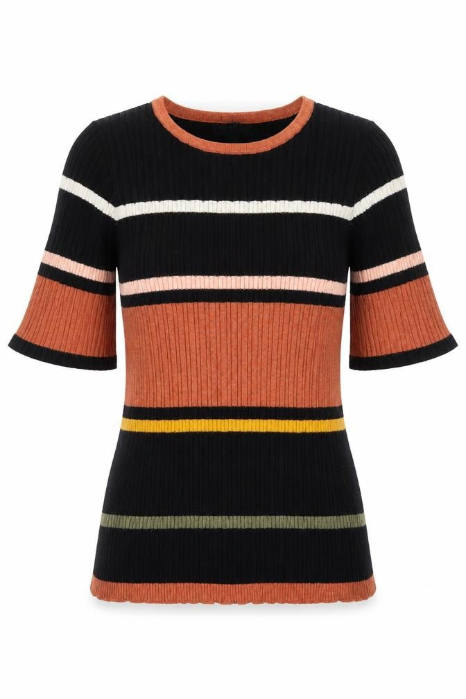 Front view of Jessica Simpson women’s multicoloured stripe ribbed jumper medium