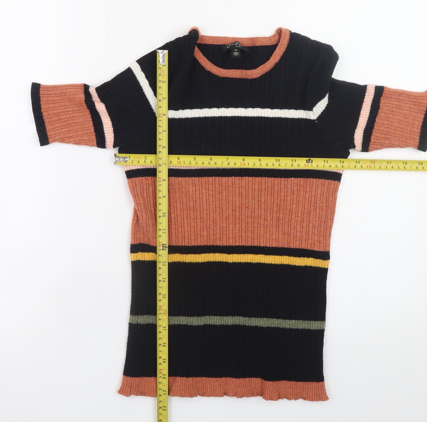 Jessica Simpson Womens Multicoloured Stripe Ribbed Pullover Jumper Medium