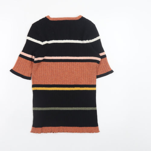 Jessica Simpson Womens Multicoloured Stripe Ribbed Pullover Jumper Medium