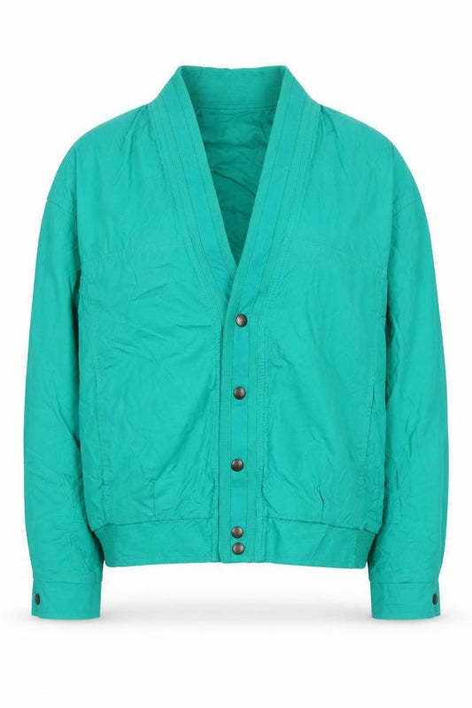 Front view of Marks & Spencer women’s green cotton bomber jacket, size S
