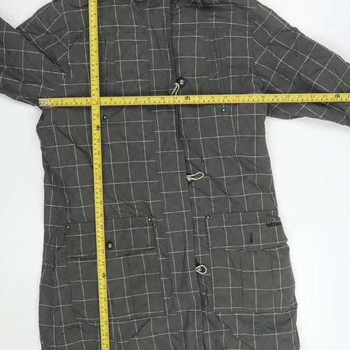 Billabong Womens Grey Checked Faux Fur Hooded Long Parka Coat L