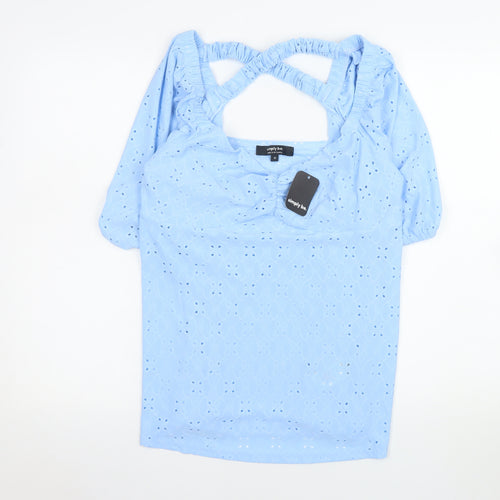 Simply Be Women’s Blue Lace Tunic Blouse Size 12 Puff Sleeve