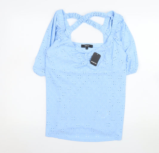 Simply Be Women’s Blue Lace Tunic Blouse Size 12 Puff Sleeve