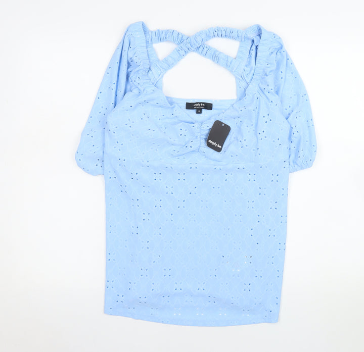 Simply Be Women’s Blue Lace Tunic Blouse Size 12 Puff Sleeve