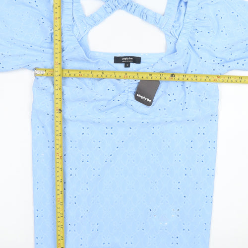 Simply Be Women’s Blue Lace Tunic Blouse Size 12 Puff Sleeve