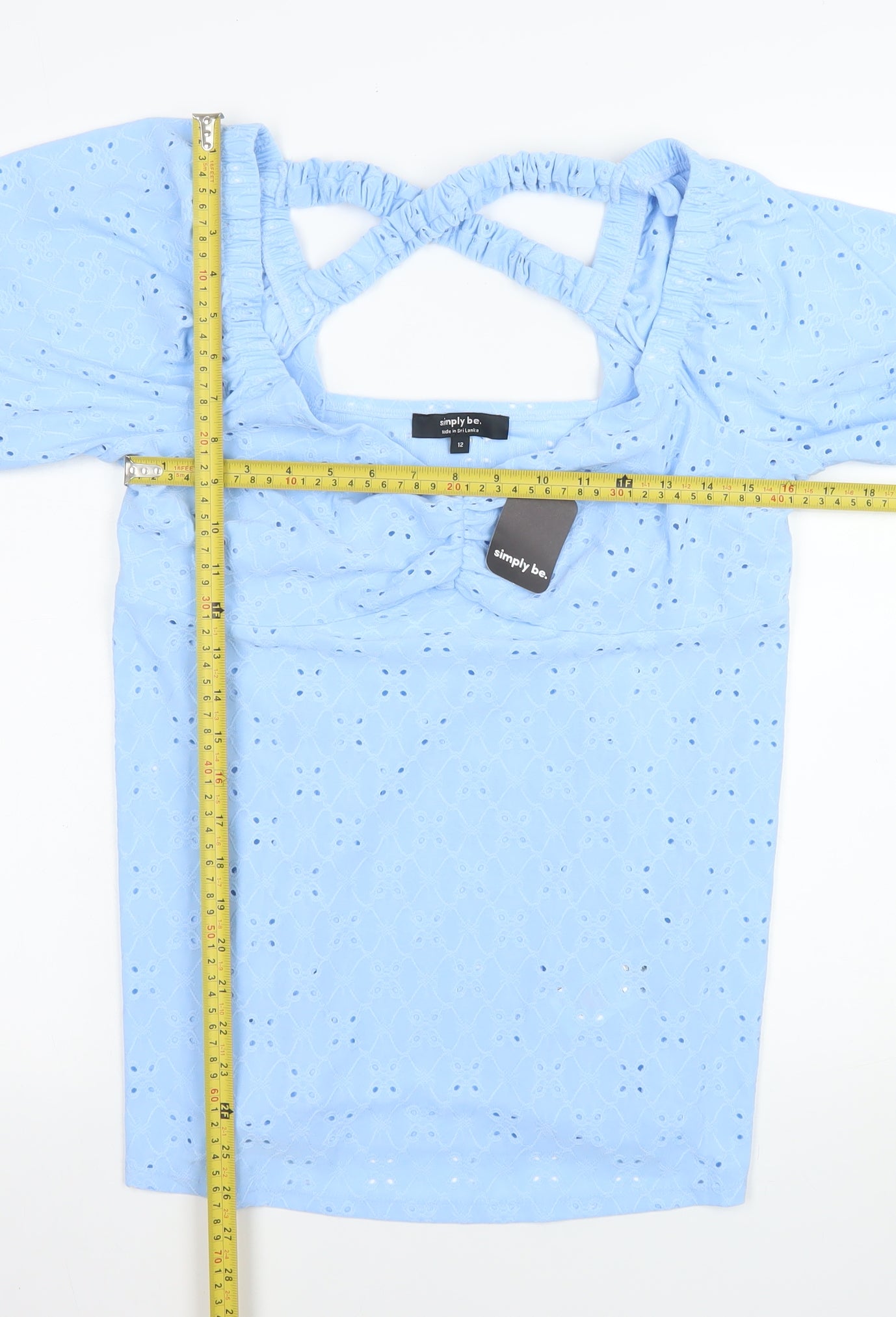 Simply Be Women’s Blue Lace Tunic Blouse Size 12 Puff Sleeve