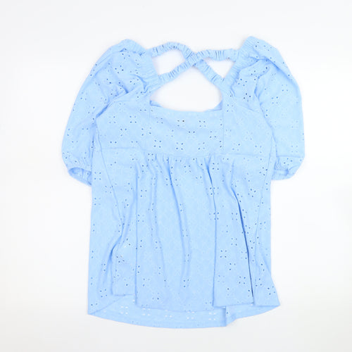 Simply Be Women’s Blue Lace Tunic Blouse Size 12 Puff Sleeve