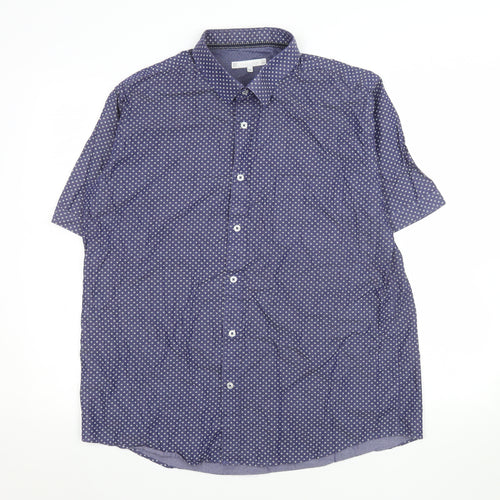 Lakeland Men's Blue Patterned Short Sleeve Cotton Button-Up Shirt XL