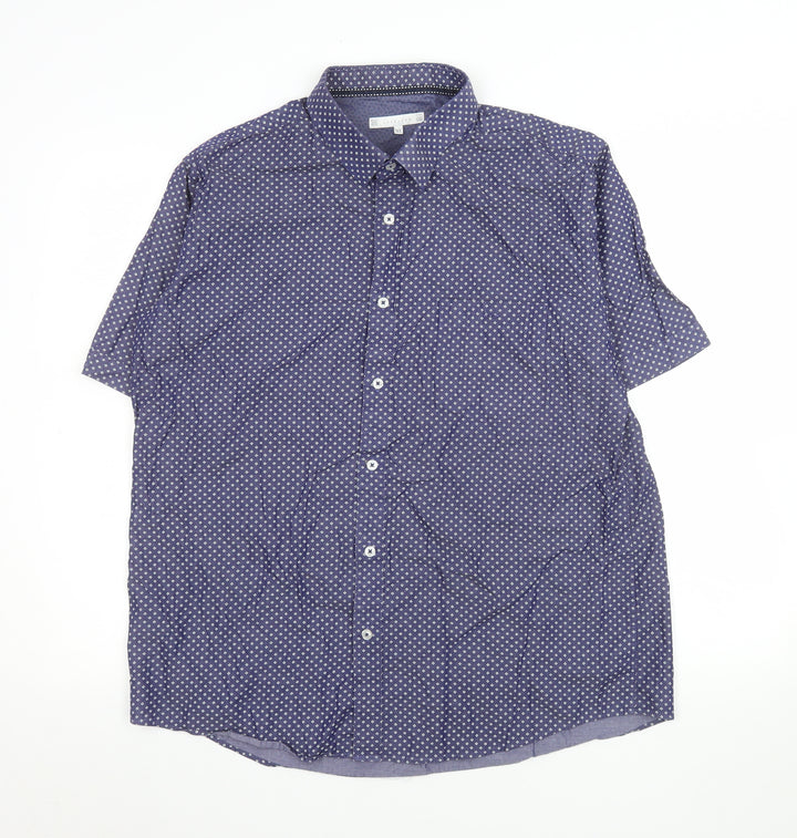 Lakeland Men's Blue Patterned Short Sleeve Cotton Button-Up Shirt XL