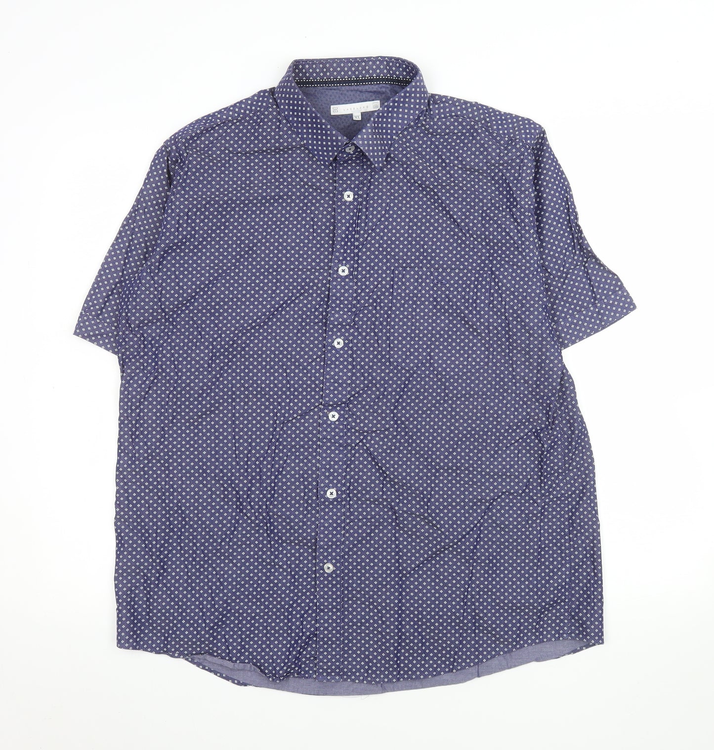 Lakeland Men's Blue Patterned Short Sleeve Cotton Button-Up Shirt XL