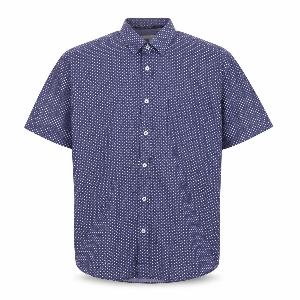 Front view of Lakeland Men's Blue Patterned Short Sleeve Cotton Button-Up Shirt XL