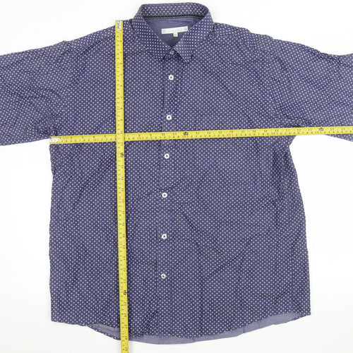 Lakeland Men's Blue Patterned Short Sleeve Cotton Button-Up Shirt XL