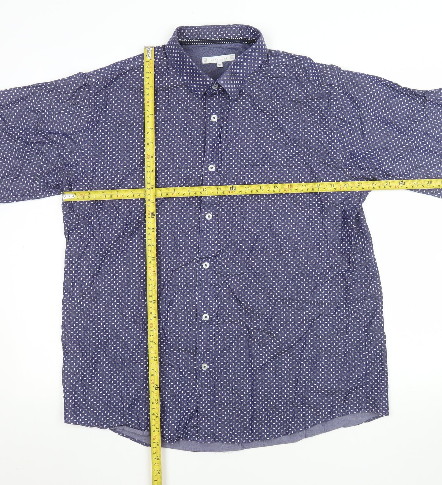 Lakeland Men's Blue Patterned Short Sleeve Cotton Button-Up Shirt XL