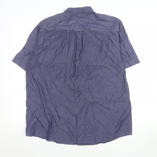 Lakeland Men's Blue Patterned Short Sleeve Cotton Button-Up Shirt XL