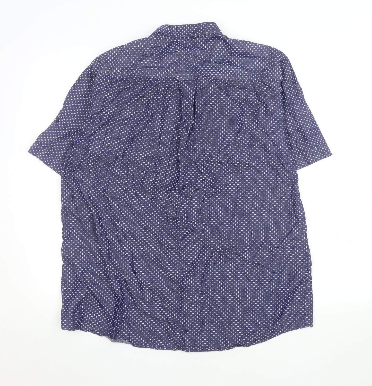 Lakeland Men's Blue Patterned Short Sleeve Cotton Button-Up Shirt XL