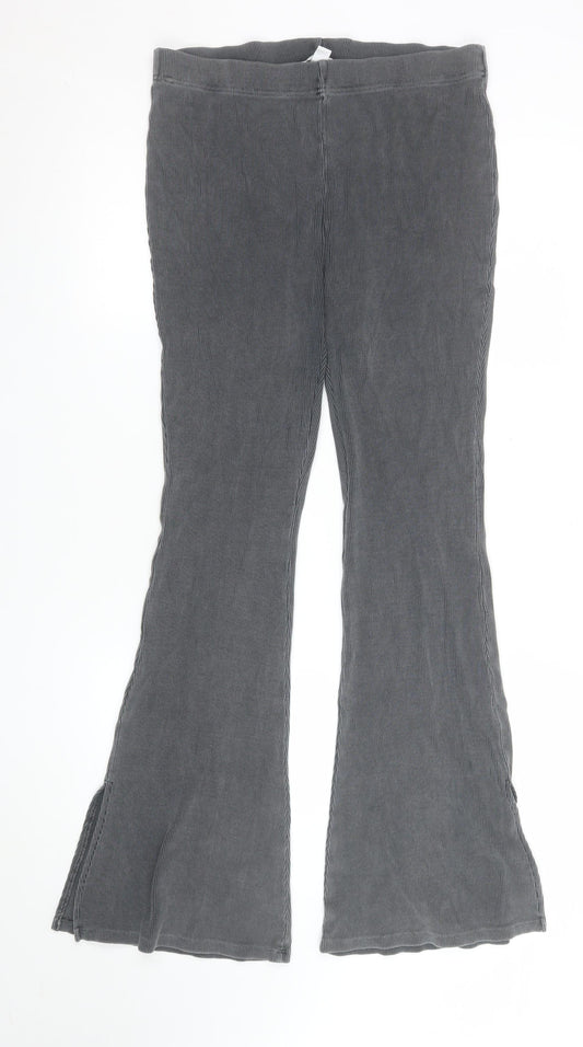 Topshop Women's Grey Flared Corduroy Stretch Trousers UK 14