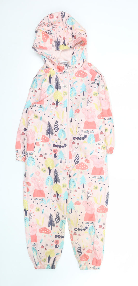Peppa Pig Girls Pink Hooded Waterproof Rain Suit 5-6 Years Cartoon Print