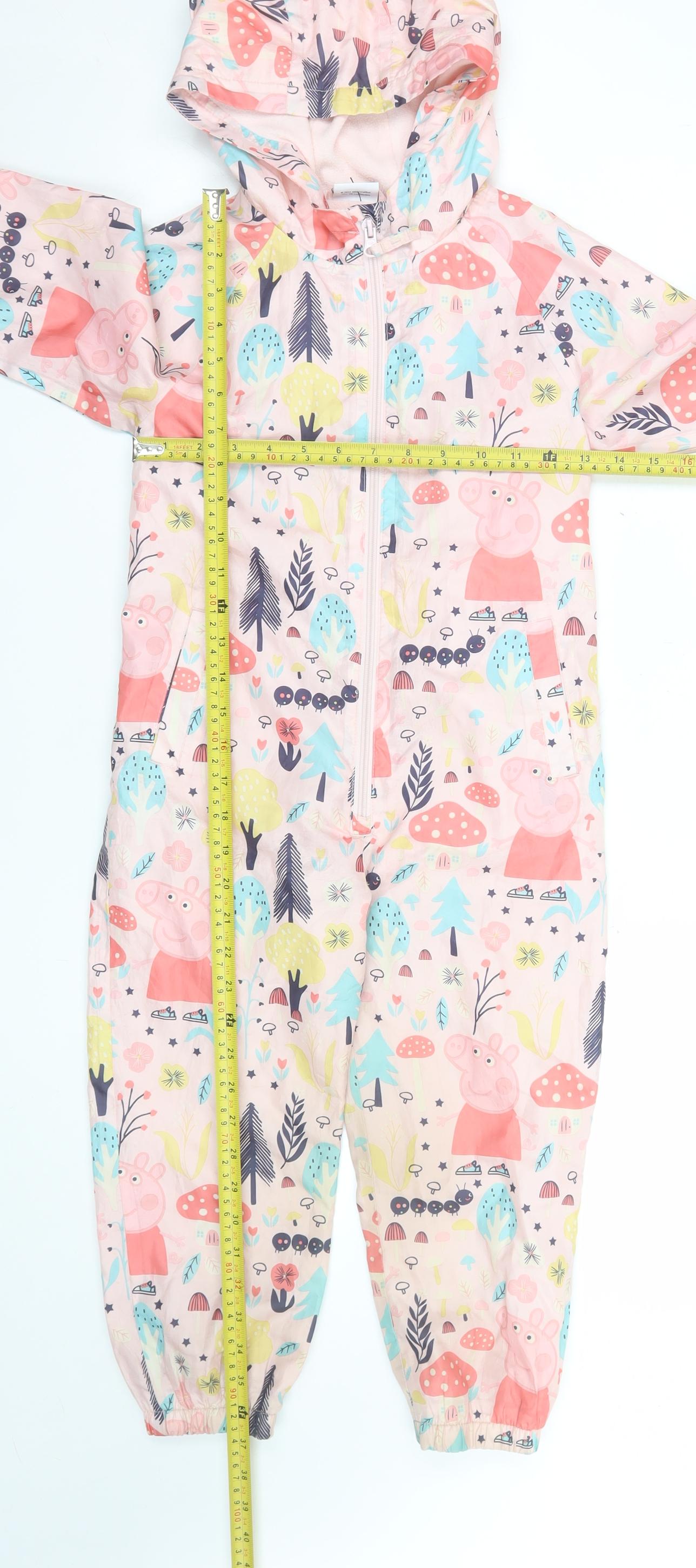 Peppa Pig Girls Pink Hooded Waterproof Rain Suit 5-6 Years Cartoon Print