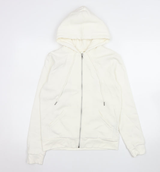 H&M Womens White XS Hooded Full Zip Cotton Blend Jacket