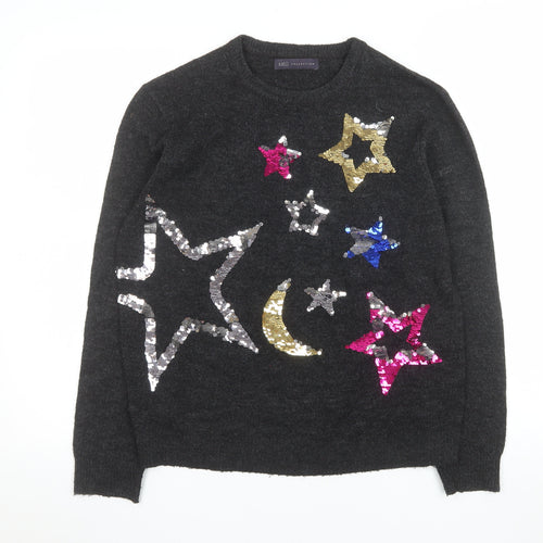 Marks and Spencer Womens Grey Sequin Star Moon Jumper Size M