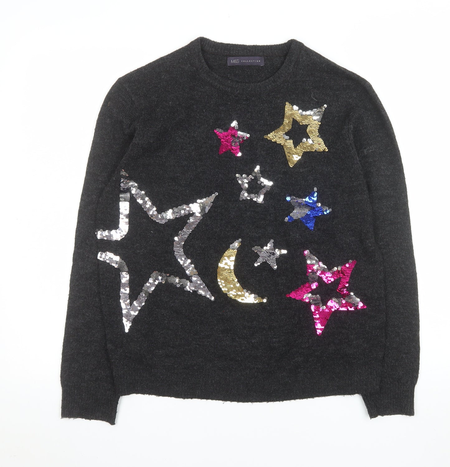 Marks and Spencer Womens Grey Sequin Star Moon Jumper Size M