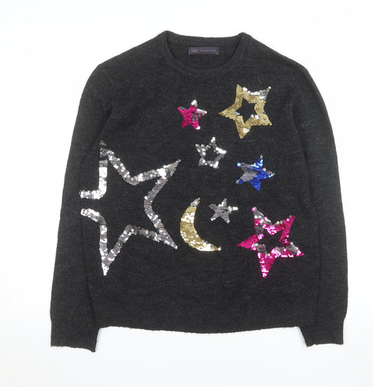 Marks and Spencer Womens Grey Sequin Star Moon Jumper Size M