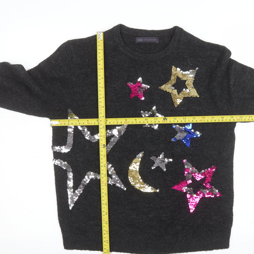 Marks and Spencer Womens Grey Sequin Star Moon Jumper Size M