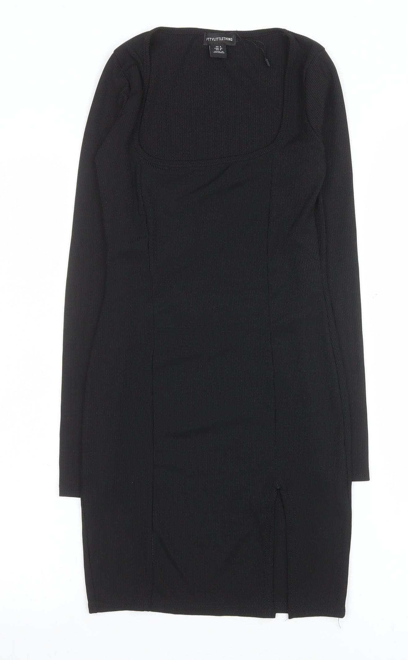 PrettyLittleThing Women’s Black Bodycon Knit Dress Size 4 Long Sleeve