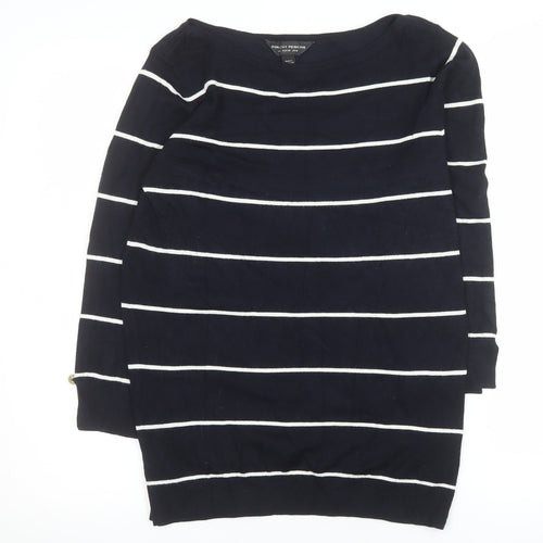 Dorothy Perkins Women’s Blue Striped 3/4 Sleeve Boat Neck Knit Top Size 10