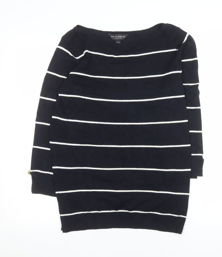 Dorothy Perkins Women’s Blue Striped 3/4 Sleeve Boat Neck Knit Top Size 10