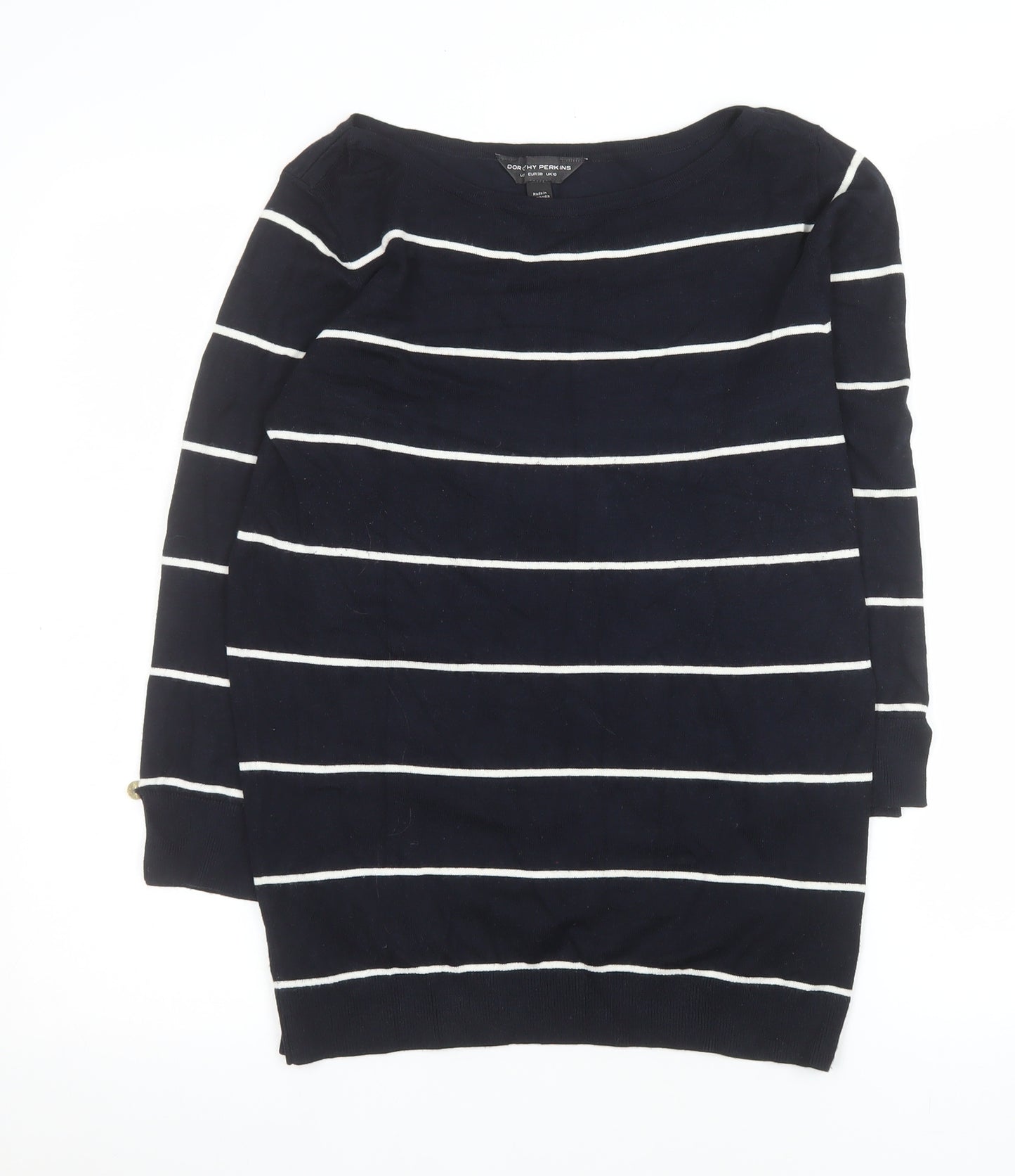Dorothy Perkins Women’s Blue Striped 3/4 Sleeve Boat Neck Knit Top Size 10